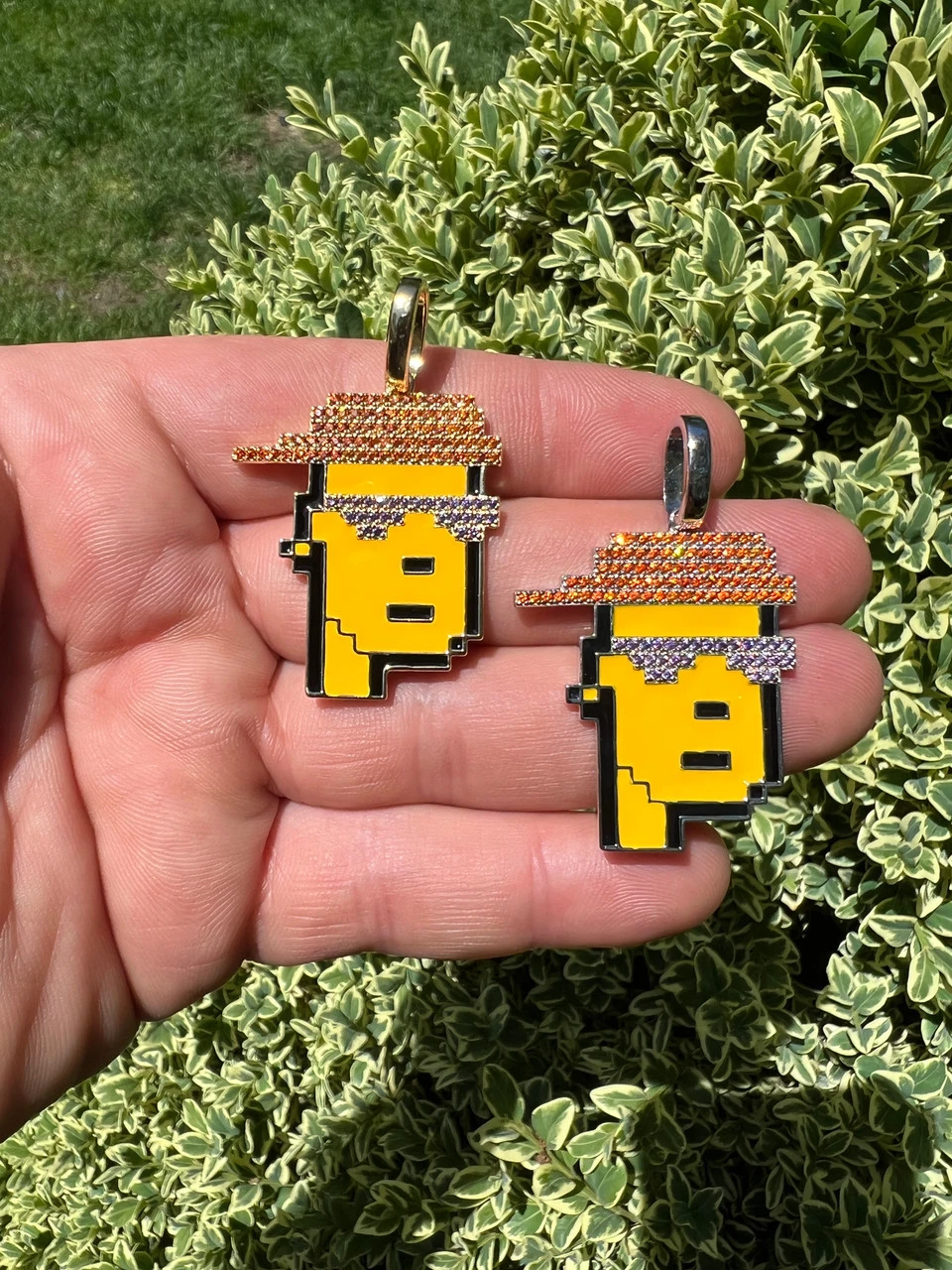 Cryptopunk NFT #3 Guy W. Red Cap Iced Pendant Necklace Solid 925 Silver / 14k Gold Crypto Punk 4 Cryptopunk NFT #3 Guy W. Red Cap Iced Pendant Necklace Solid 925 Silver / 14k Gold Crypto Punk - Image 2