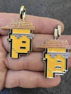 Cryptopunk NFT #3 Guy W. Red Cap Iced Pendant Necklace Solid 925 Silver / 14k Gold Crypto Punk