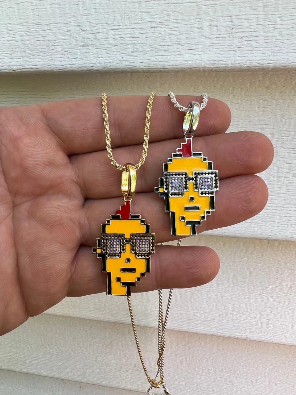 Cryptopunk NFT Pendant #1 Guy W. Glasses Iced Pendant Necklace Solid 925 Silver / 14k Gold Crypto Punk 8 Cryptopunk NFT Pendant #1 Guy W. Glasses Iced Pendant Necklace Solid 925 Silver / 14k Gold Crypto Punk - Image 6