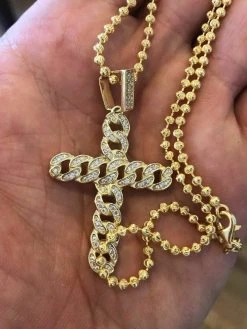 Cuban Link Cross Pendant W. Chain Sterling Silver 925 *14k Gold Plated* Diamond 13 Cuban Link Cross Pendant W. Chain Sterling Silver 925 *14k Gold Plated* Diamond -Harlem Bling Shop harlembling cuban link cross pendant w chain sterling silver 925 14k gold plated diamond 11545.1664398490