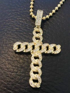 Cuban Link Cross Pendant W. Chain Sterling Silver 925 *14k Gold Plated* Diamond 18 Cuban Link Cross Pendant W. Chain Sterling Silver 925 *14k Gold Plated* Diamond -Harlem Bling Shop harlembling cuban link cross pendant w chain sterling silver 925 14k gold plated diamond 28286.1664383619