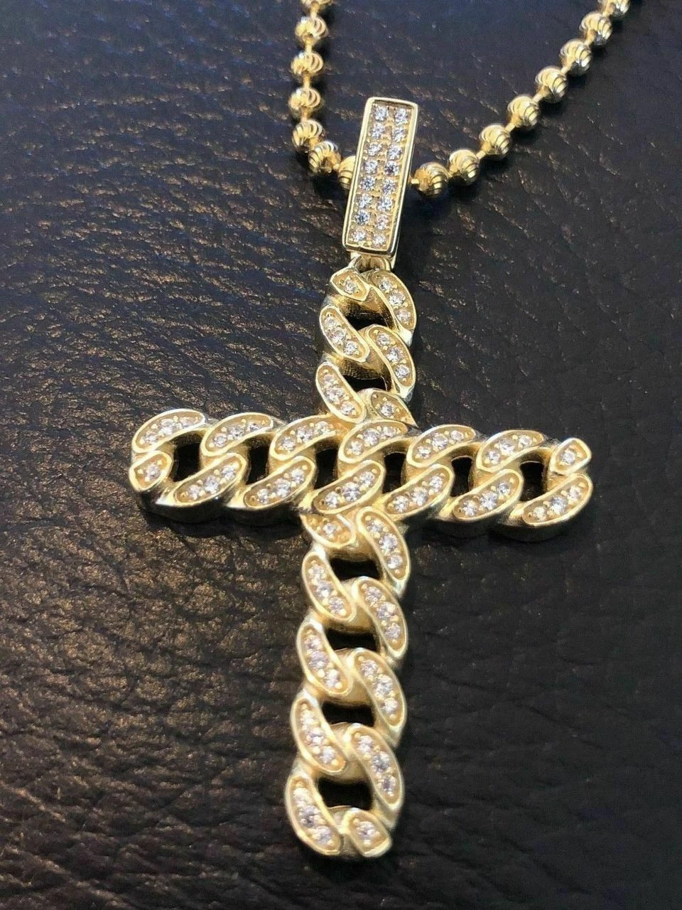Cuban Link Cross Pendant W. Chain Sterling Silver 925 *14k Gold Plated* Diamond 10 Cuban Link Cross Pendant W. Chain Sterling Silver 925 *14k Gold Plated* Diamond - Image 8