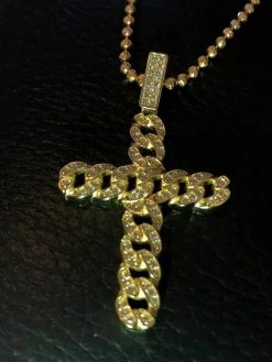 Cuban Link Cross Pendant W. Chain Sterling Silver 925 *14k Gold Plated* Diamond 16 Cuban Link Cross Pendant W. Chain Sterling Silver 925 *14k Gold Plated* Diamond -Harlem Bling Shop harlembling cuban link cross pendant w chain sterling silver 925 14k gold plated diamond 38047.1664379682