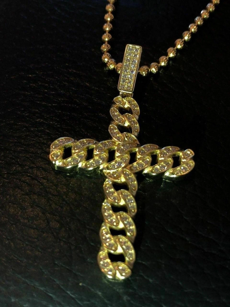 Cuban Link Cross Pendant W. Chain Sterling Silver 925 *14k Gold Plated* Diamond 8 Cuban Link Cross Pendant W. Chain Sterling Silver 925 *14k Gold Plated* Diamond - Image 6