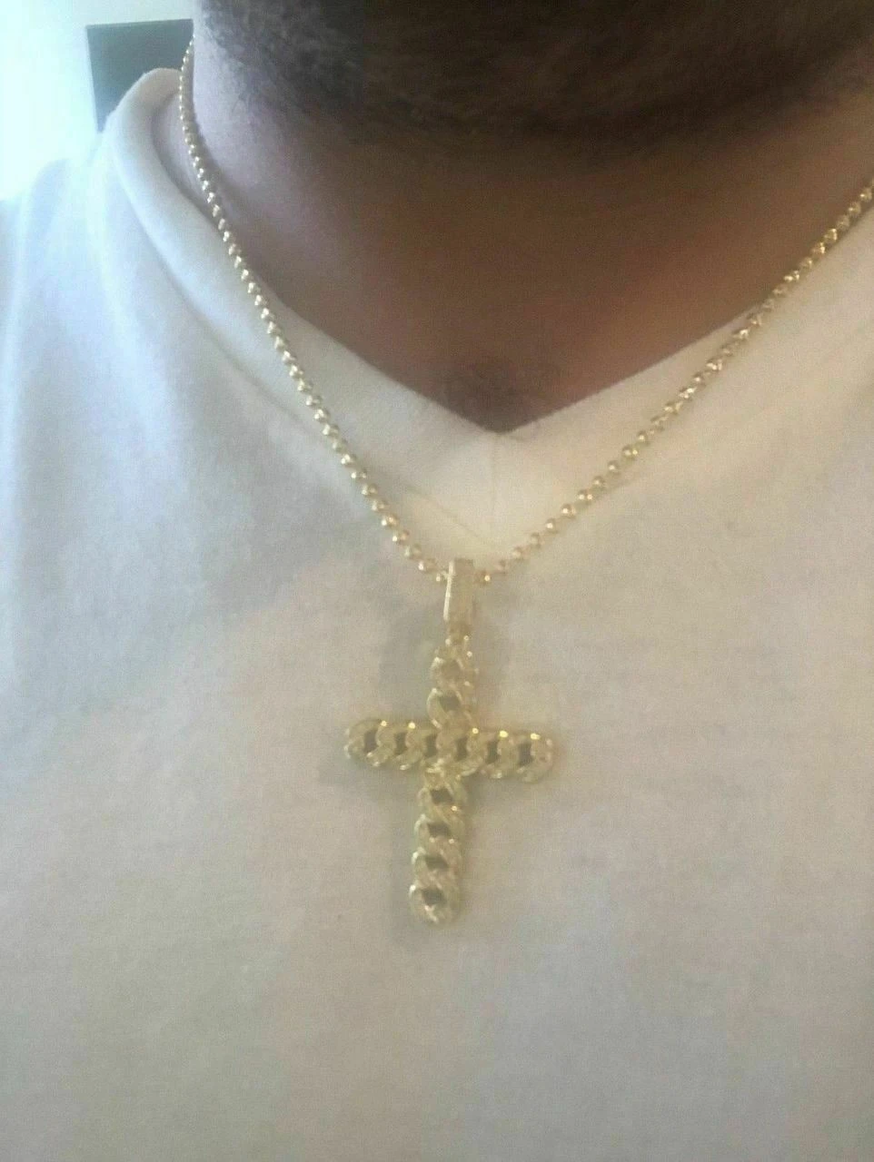 Cuban Link Cross Pendant W. Chain Sterling Silver 925 *14k Gold Plated* Diamond 7 Cuban Link Cross Pendant W. Chain Sterling Silver 925 *14k Gold Plated* Diamond - Image 5