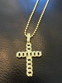 Cuban Link Cross Pendant W. Chain Sterling Silver 925 *14k Gold Plated* Diamond 14 Cuban Link Cross Pendant W. Chain Sterling Silver 925 *14k Gold Plated* Diamond -Harlem Bling Shop harlembling cuban link cross pendant w chain sterling silver 925 14k gold plated diamond 45156.1664389864