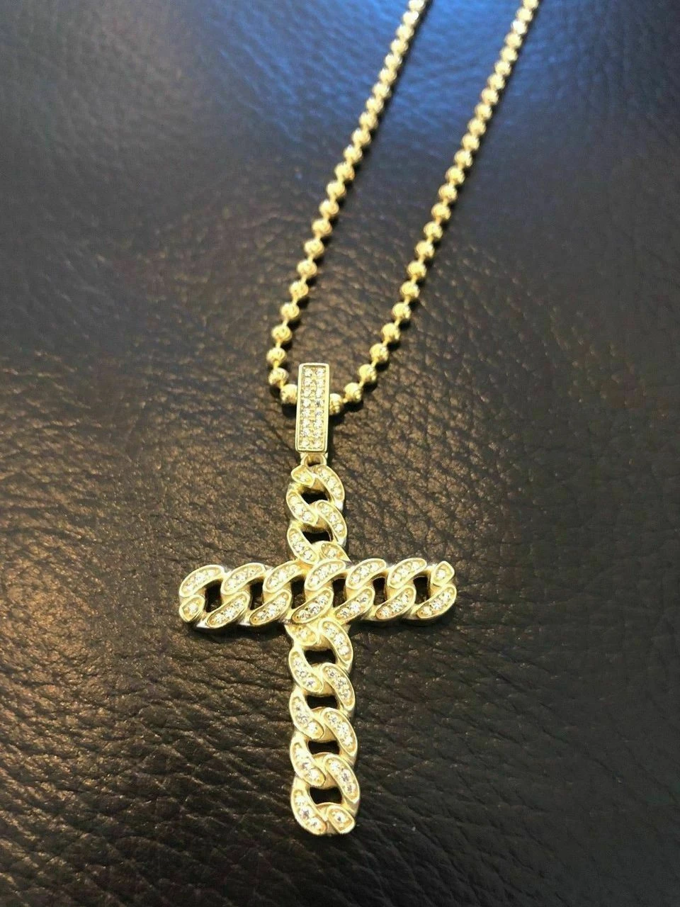 Cuban Link Cross Pendant W. Chain Sterling Silver 925 *14k Gold Plated* Diamond 6 Cuban Link Cross Pendant W. Chain Sterling Silver 925 *14k Gold Plated* Diamond - Image 4