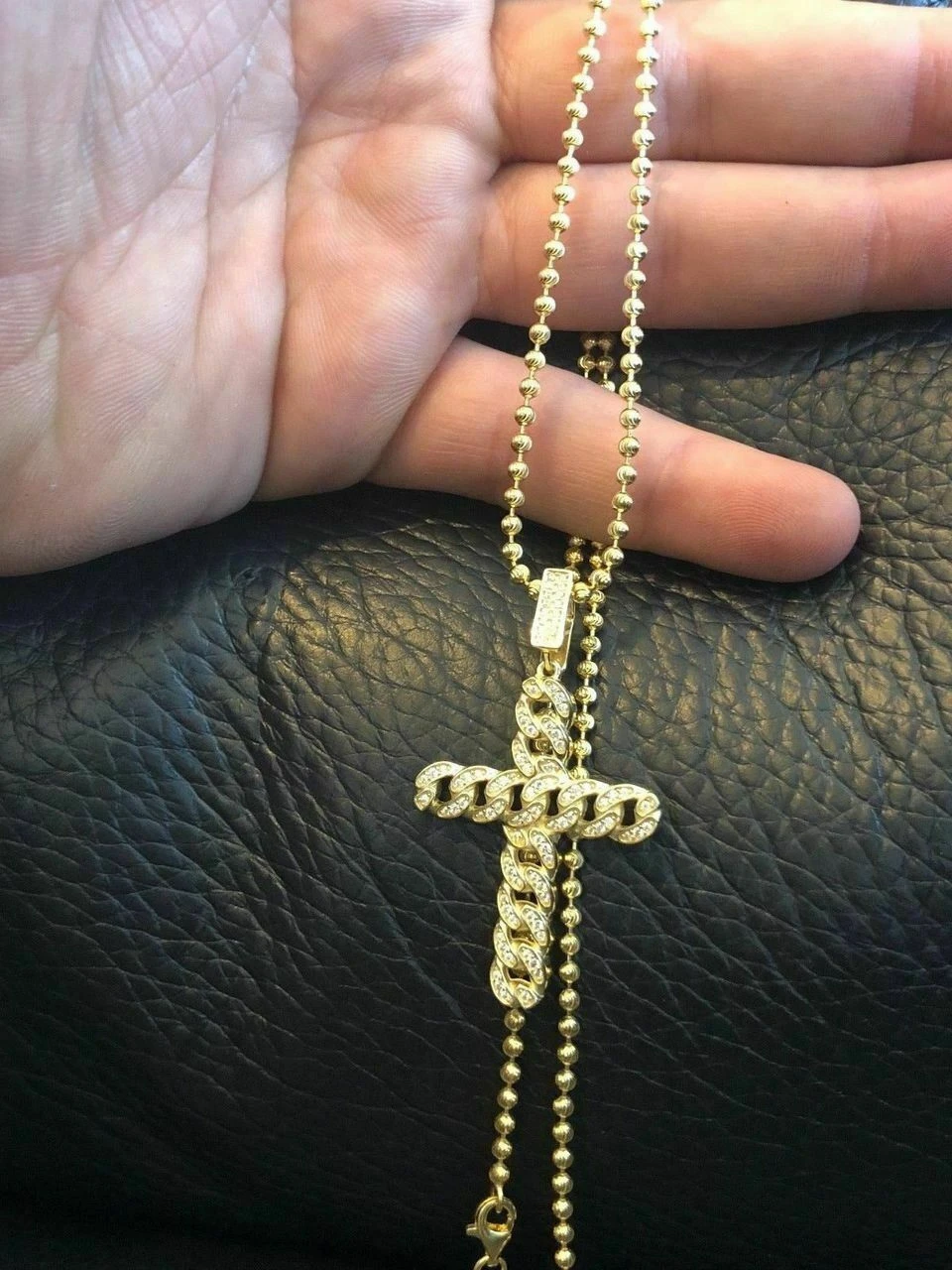 Cuban Link Cross Pendant W. Chain Sterling Silver 925 *14k Gold Plated* Diamond 11 Cuban Link Cross Pendant W. Chain Sterling Silver 925 *14k Gold Plated* Diamond - Image 9