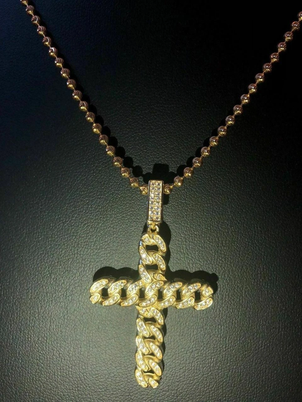 Cuban Link Cross Pendant W. Chain Sterling Silver 925 *14k Gold Plated* Diamond 4 Cuban Link Cross Pendant W. Chain Sterling Silver 925 *14k Gold Plated* Diamond - Image 2