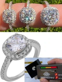 Cushion Cut Moissanite Engagement Promise Ring Passes Diamond Tester 925 Silver