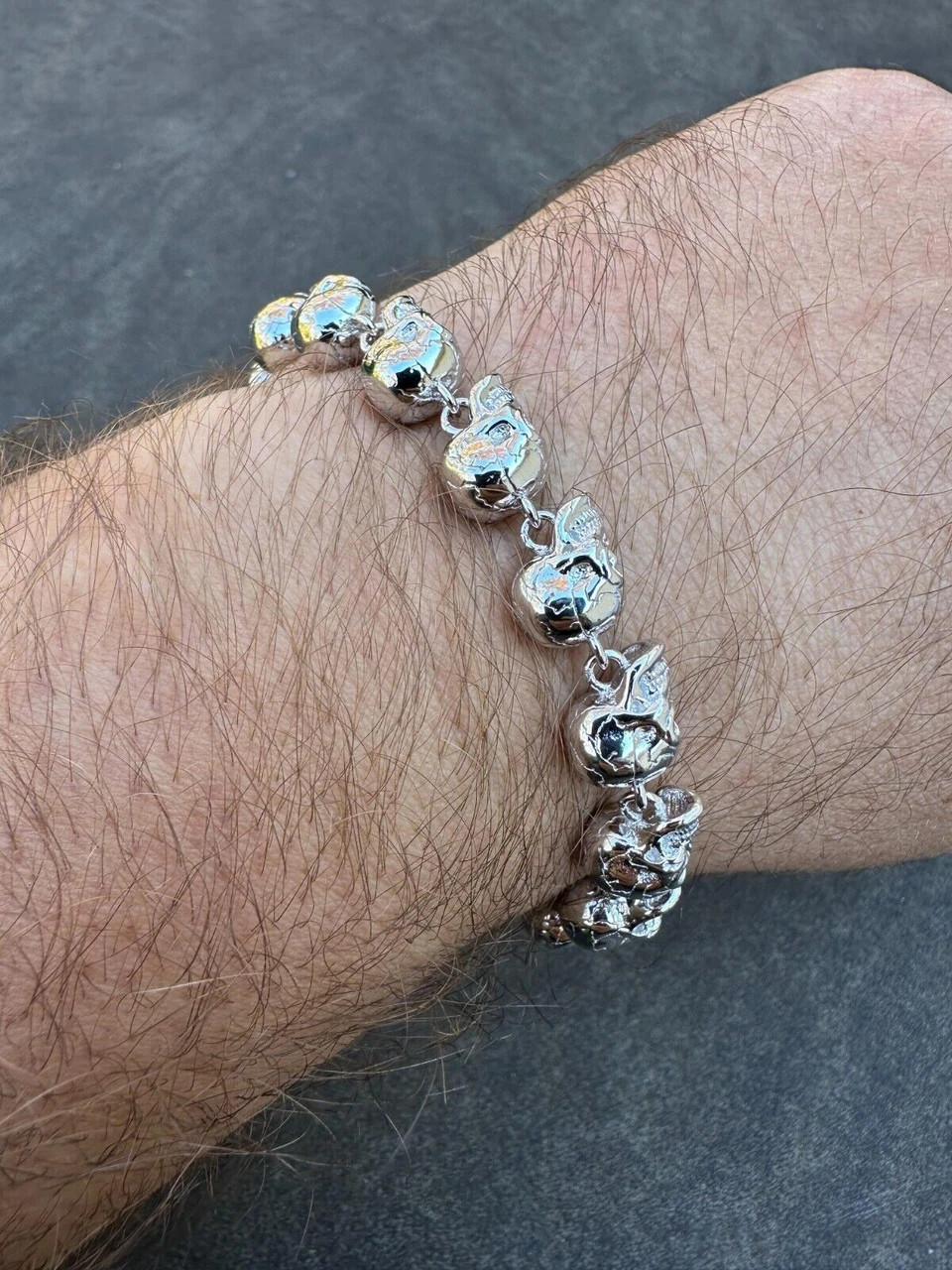 Custom Solid 925 Sterling Silver Skull Death Link Chain Bracelet W. Moissanite 11 Custom Solid 925 Sterling Silver Skull Death Link Chain Bracelet W. Moissanite - Image 9