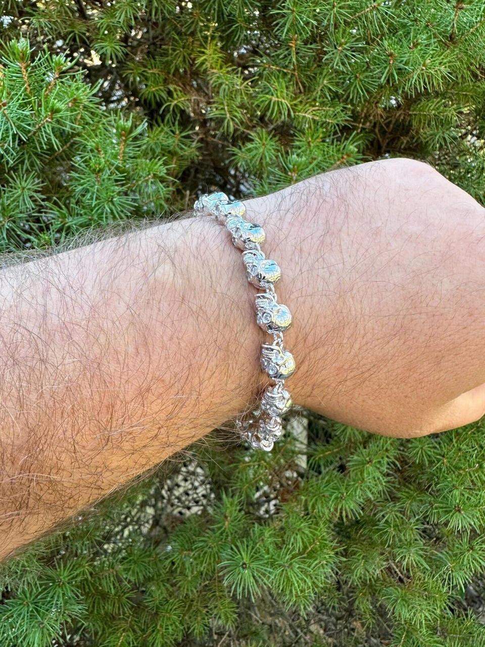 Custom Solid 925 Sterling Silver Skull Death Link Chain Bracelet W. Moissanite 10 Custom Solid 925 Sterling Silver Skull Death Link Chain Bracelet W. Moissanite - Image 8