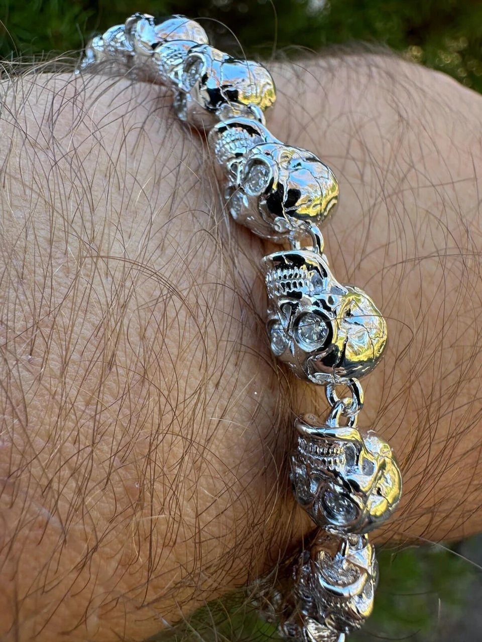 Custom Solid 925 Sterling Silver Skull Death Link Chain Bracelet W. Moissanite 4 Custom Solid 925 Sterling Silver Skull Death Link Chain Bracelet W. Moissanite - Image 2