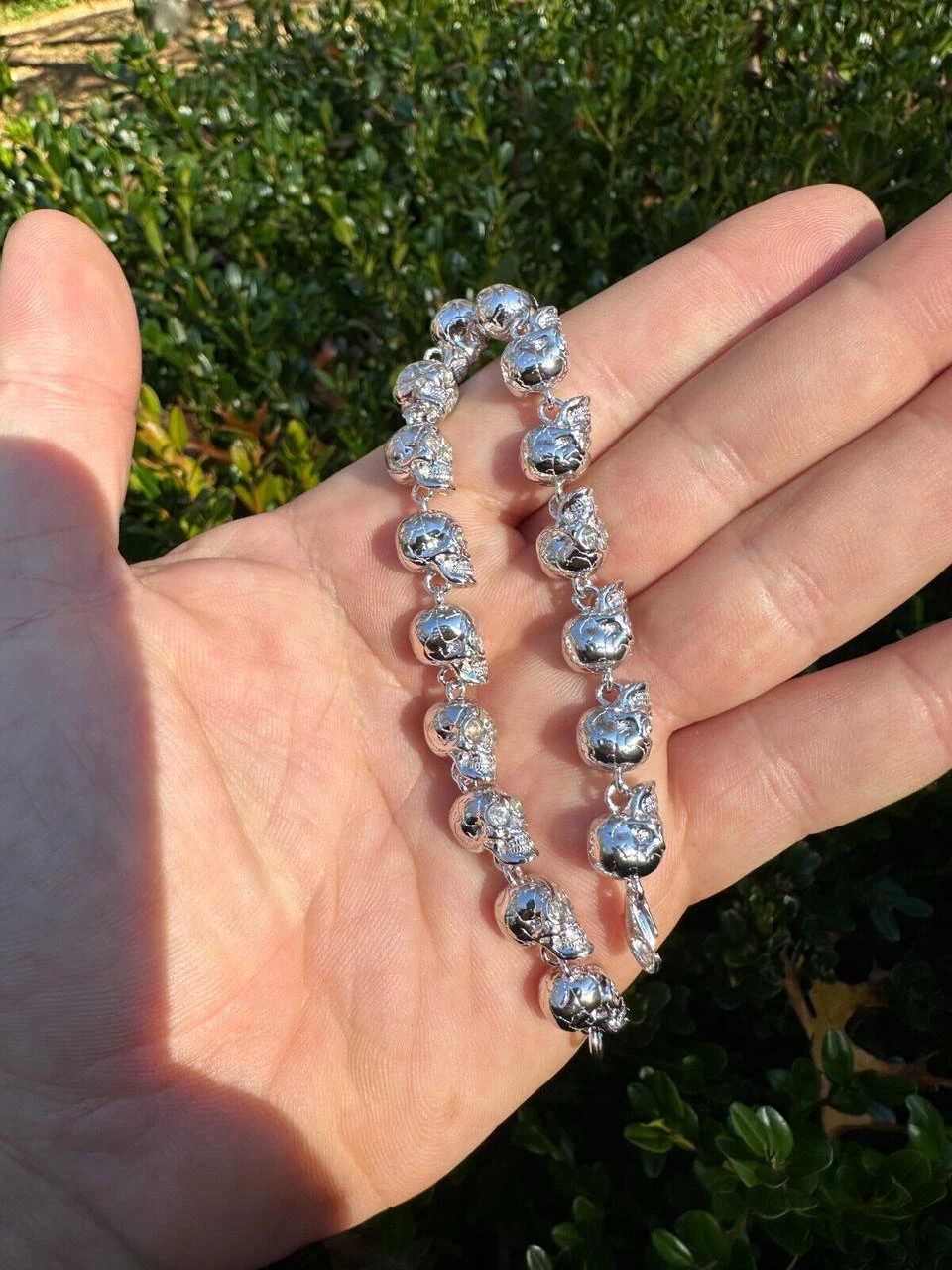 Custom Solid 925 Sterling Silver Skull Death Link Chain Bracelet W. Moissanite 16 Custom Solid 925 Sterling Silver Skull Death Link Chain Bracelet W. Moissanite - Image 14