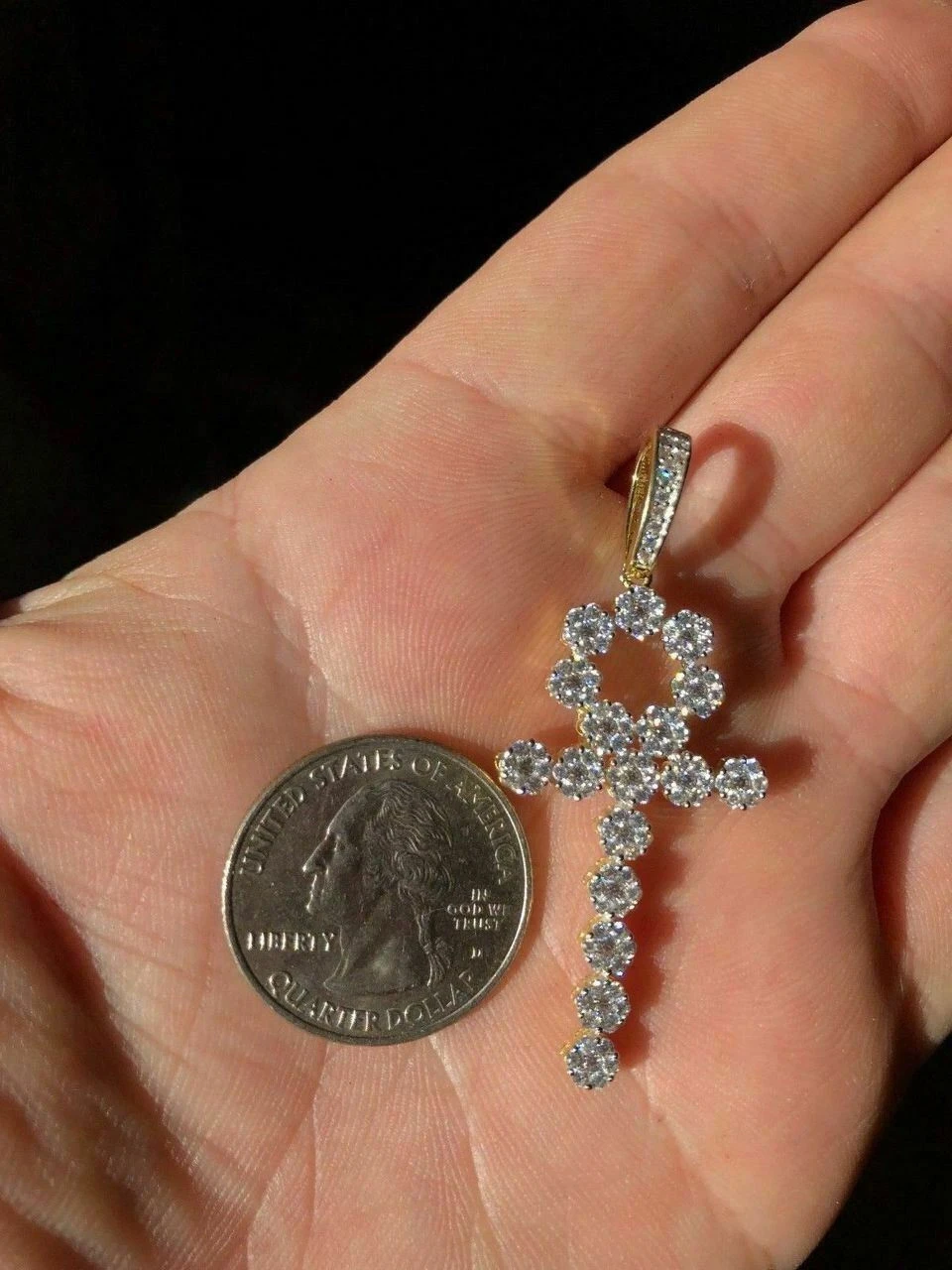 Diamond Ankh Cross Tennis Pendant Real 14k Gold Over Solid 925 Sterling Silver 4 Diamond Ankh Cross Tennis Pendant Real 14k Gold Over Solid 925 Sterling Silver - Image 2