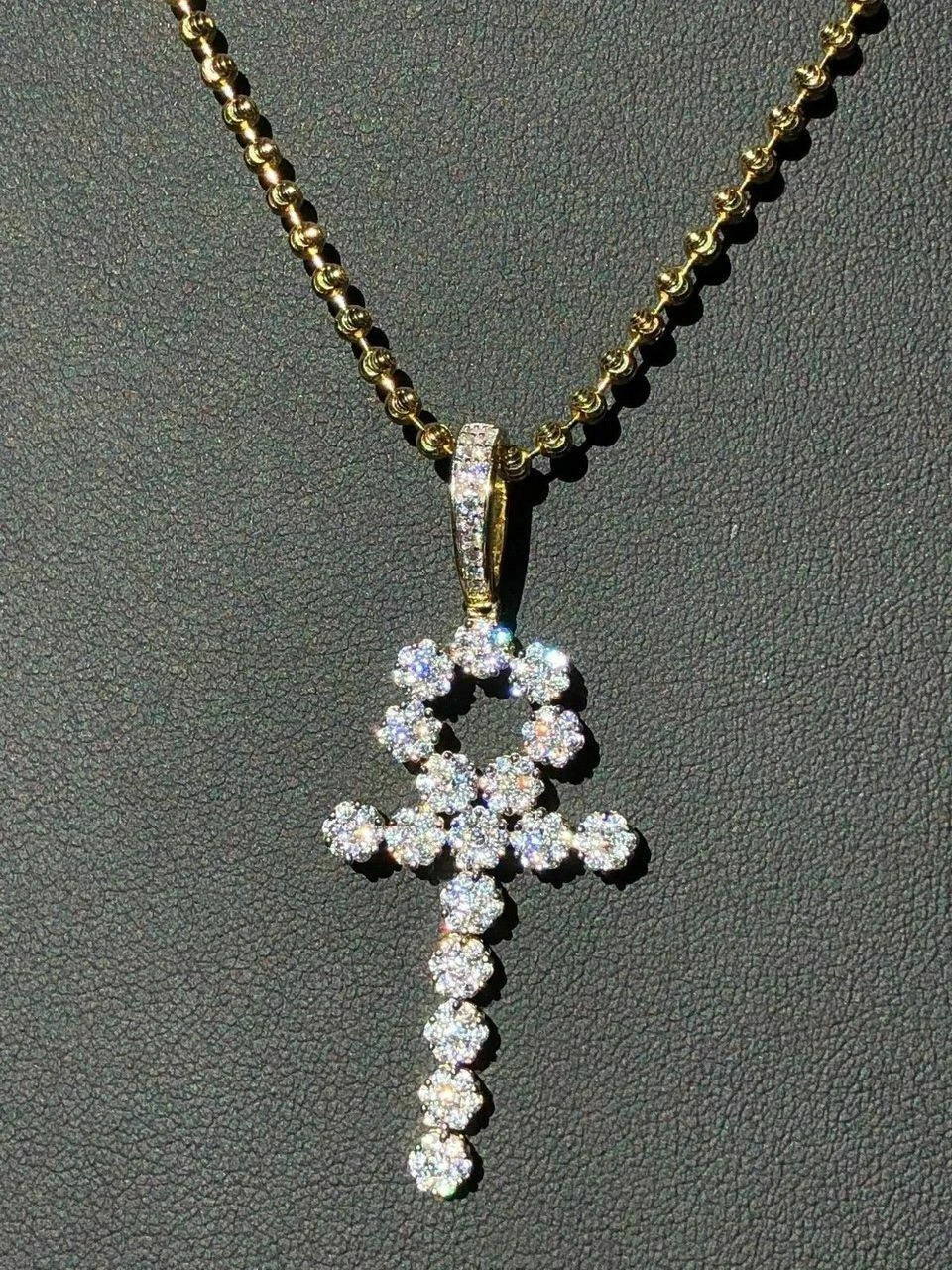 Diamond Ankh Cross Tennis Pendant Real 14k Gold Over Solid 925 Sterling Silver 5 Diamond Ankh Cross Tennis Pendant Real 14k Gold Over Solid 925 Sterling Silver - Image 3