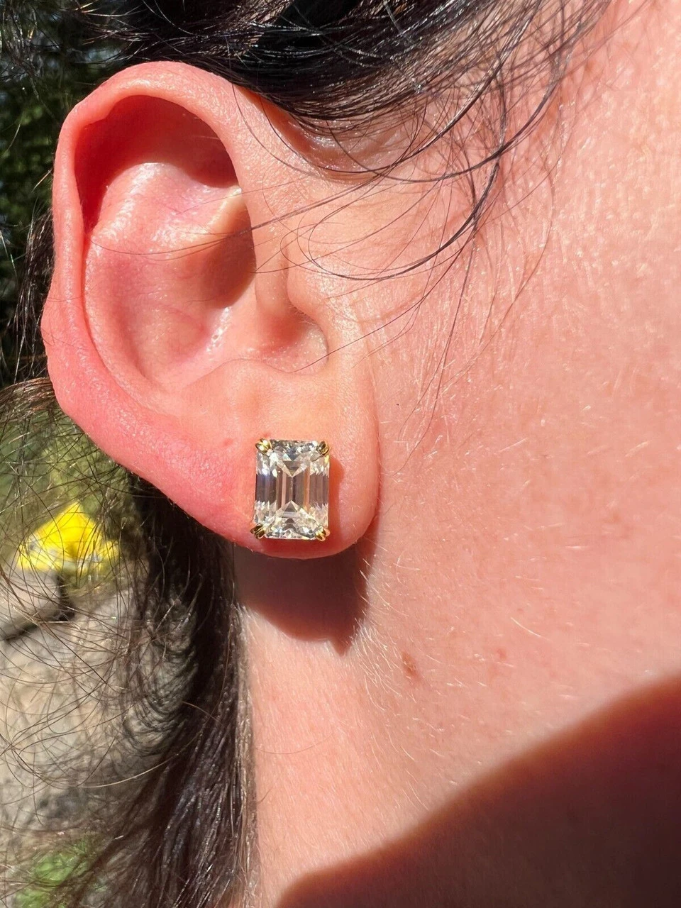 Emerald Cut Real Moissanite Solitaire Stud Earrings 14ct Gold Plated 925 Silver 4 Emerald Cut Real Moissanite Solitaire Stud Earrings 14ct Gold Plated 925 Silver - Image 2