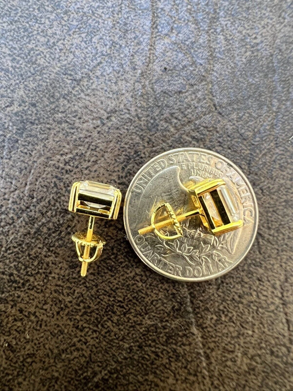 Emerald Cut Real Moissanite Solitaire Stud Earrings 14ct Gold Plated 925 Silver 9 Emerald Cut Real Moissanite Solitaire Stud Earrings 14ct Gold Plated 925 Silver - Image 7