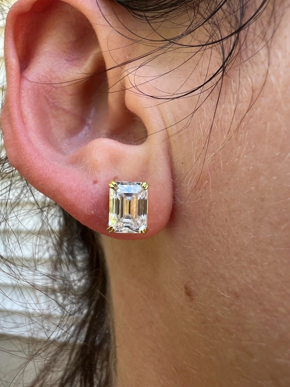 Emerald Cut Real Moissanite Solitaire Stud Earrings 14ct Gold Plated 925 Silver 6 Emerald Cut Real Moissanite Solitaire Stud Earrings 14ct Gold Plated 925 Silver - Image 4