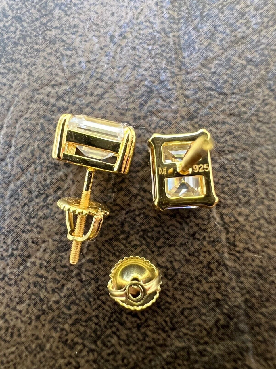 Emerald Cut Real Moissanite Solitaire Stud Earrings 14ct Gold Plated 925 Silver 11 Emerald Cut Real Moissanite Solitaire Stud Earrings 14ct Gold Plated 925 Silver - Image 9