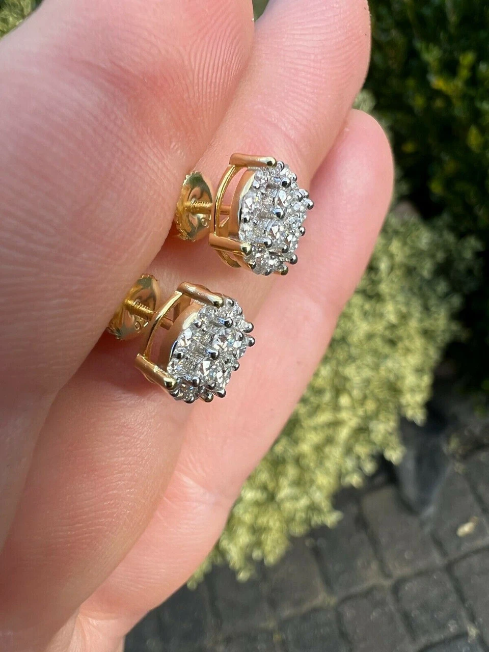 Gold Vermeil MOISSANITE Iced Hip Hop Earrings Cluster Studs Pass Diamond Tester 6 Gold Vermeil MOISSANITE Iced Hip Hop Earrings Cluster Studs Pass Diamond Tester - Image 4