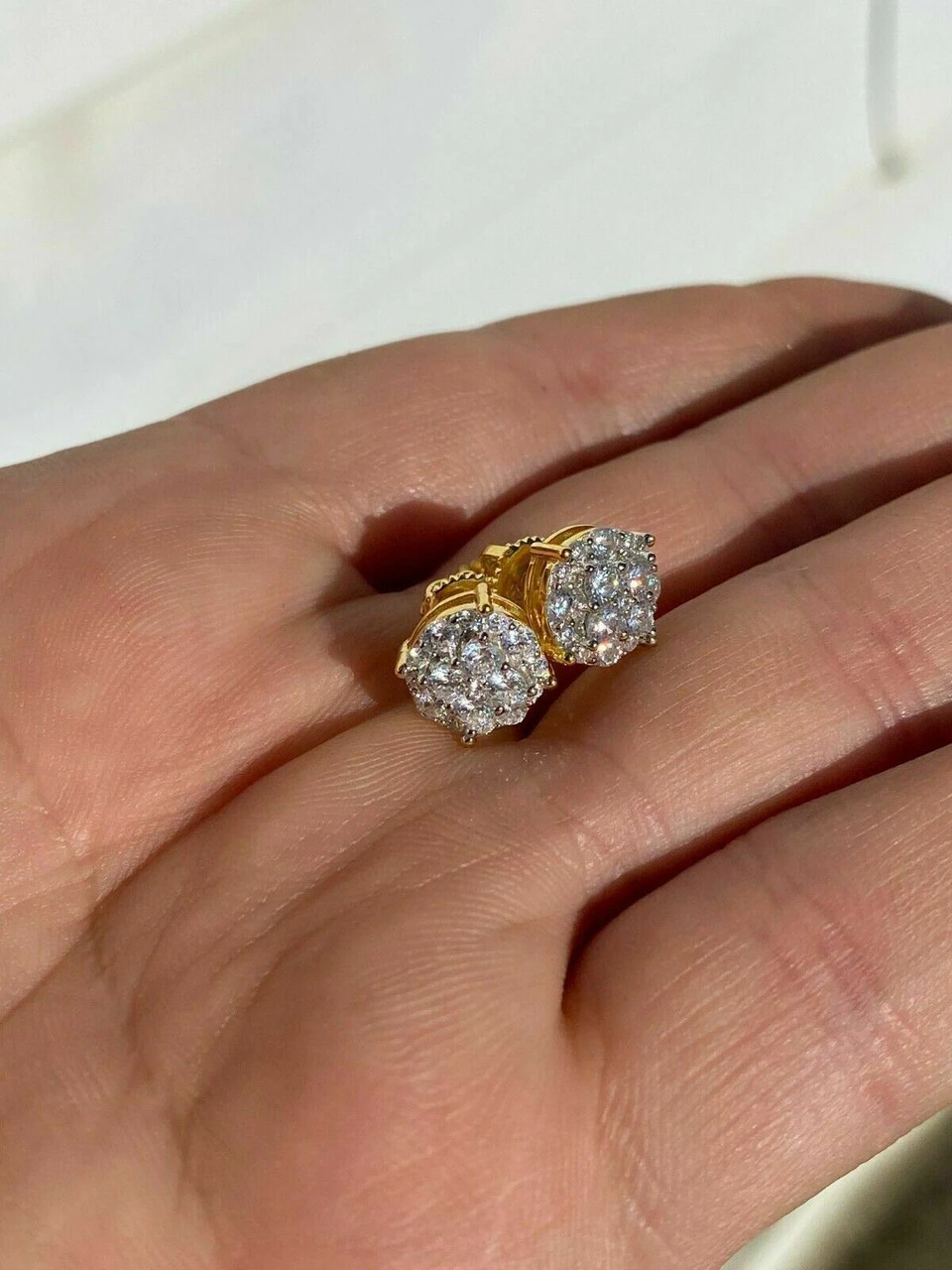 Gold Vermeil MOISSANITE Iced Hip Hop Earrings Cluster Studs Pass Diamond Tester 14 Gold Vermeil MOISSANITE Iced Hip Hop Earrings Cluster Studs Pass Diamond Tester - Image 12