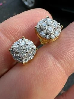 Gold Vermeil MOISSANITE Iced Hip Hop Earrings Cluster Studs Pass Diamond Tester 15 Gold Vermeil MOISSANITE Iced Hip Hop Earrings Cluster Studs Pass Diamond Tester -Harlem Bling Shop harlembling gold vermeil moissanite iced hip hop earrings cluster studs pass diamond tester 94921.1664356948