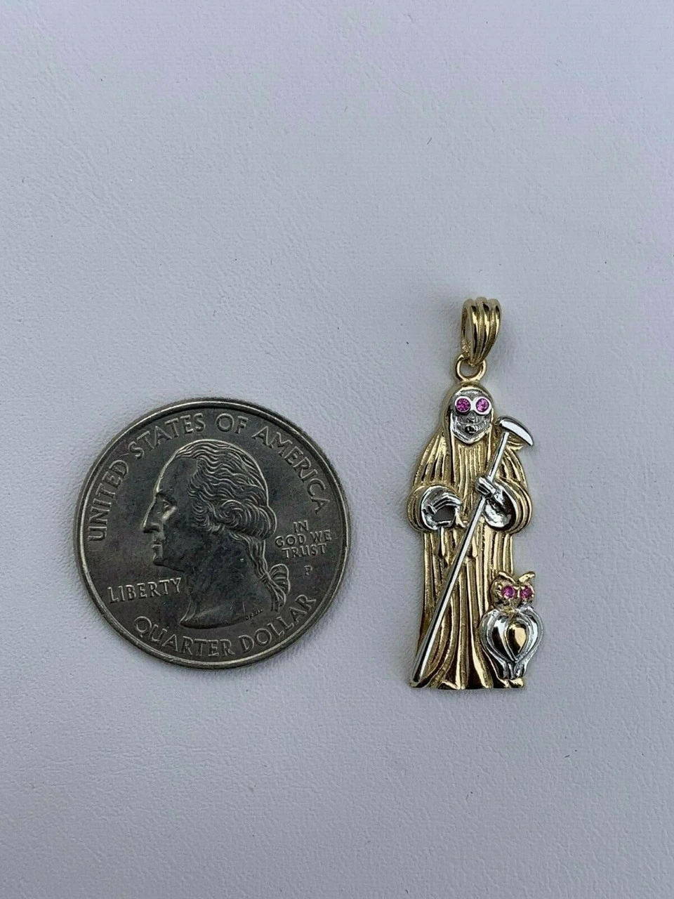 Grim Reaper Santa Muerte Death Pendant Real 14k Gold & Solid 925 Silver Italy 5 Grim Reaper Santa Muerte Death Pendant Real 14k Gold & Solid 925 Silver Italy - Image 3