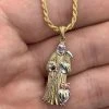 Grim Reaper Santa Muerte Death Pendant Real 14k Gold & Solid 925 Silver Italy