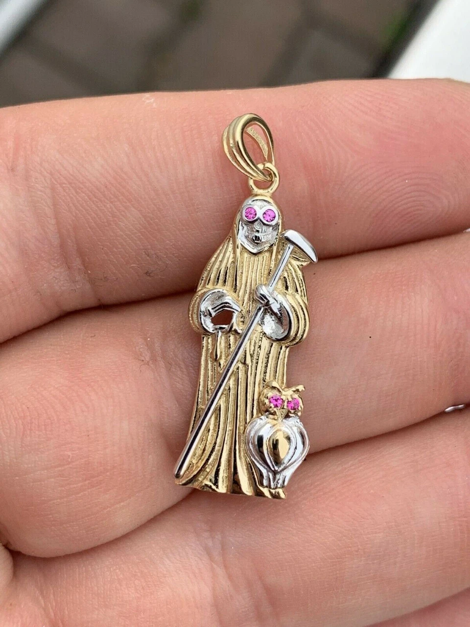 Grim Reaper Santa Muerte Death Pendant Real 14k Gold & Solid 925 Silver Italy 4 Grim Reaper Santa Muerte Death Pendant Real 14k Gold & Solid 925 Silver Italy - Image 2