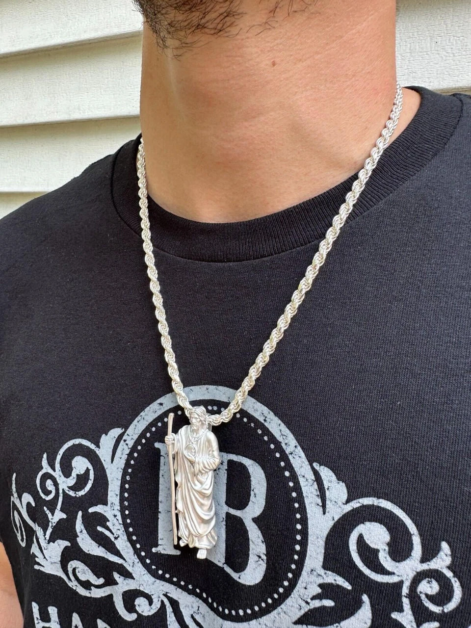 Heavy 3D San Judas St Jude Real 925 Silver 14k Yellow Rose Gold Pendant Necklace 5 Heavy 3D San Judas St Jude Real 925 Silver 14k Yellow Rose Gold Pendant Necklace - Image 3