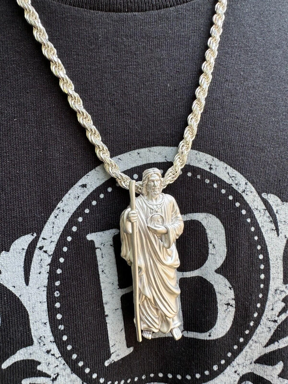 Heavy 3D San Judas St Jude Real 925 Silver 14k Yellow Rose Gold Pendant Necklace 4 Heavy 3D San Judas St Jude Real 925 Silver 14k Yellow Rose Gold Pendant Necklace - Image 2