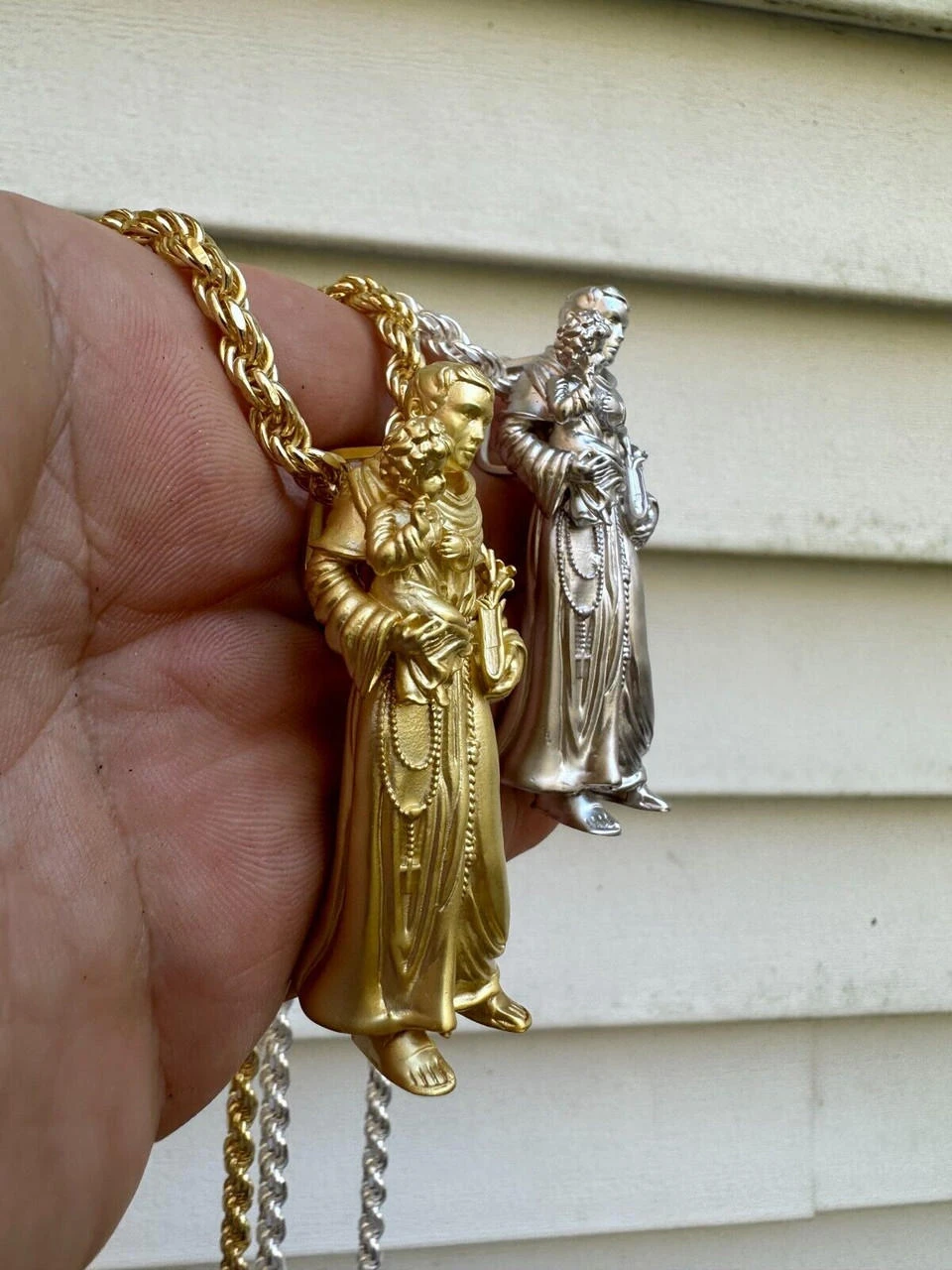 Heavy 3D St Joseph W Baby Jesus Real 925 Silver 14k Yellow Gold Pendant Necklace 20 Heavy 3D St Joseph W Baby Jesus Real 925 Silver 14k Yellow Gold Pendant Necklace - Image 18
