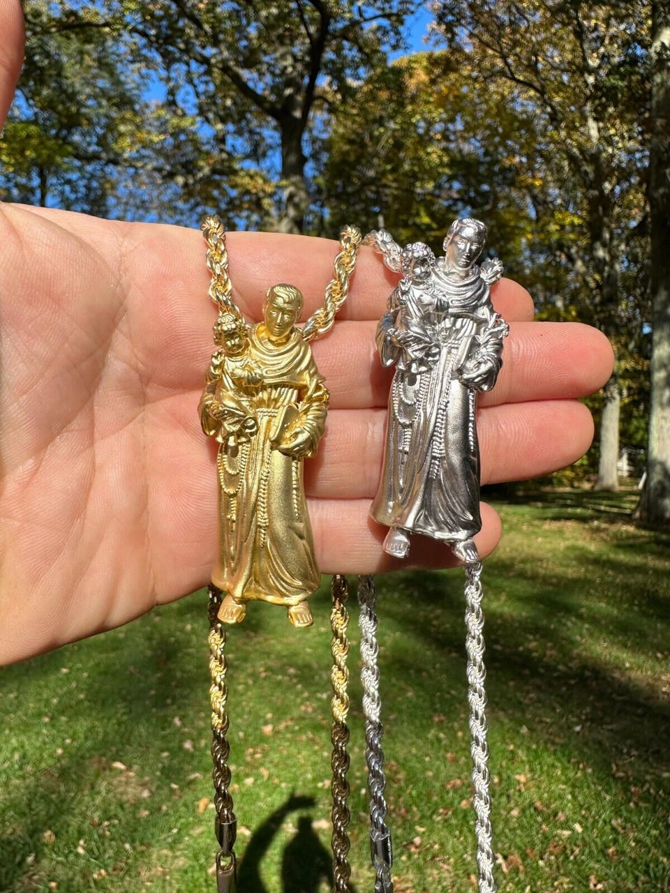 Heavy 3D St Joseph W Baby Jesus Real 925 Silver 14k Yellow Gold Pendant Necklace 6 Heavy 3D St Joseph W Baby Jesus Real 925 Silver 14k Yellow Gold Pendant Necklace - Image 4