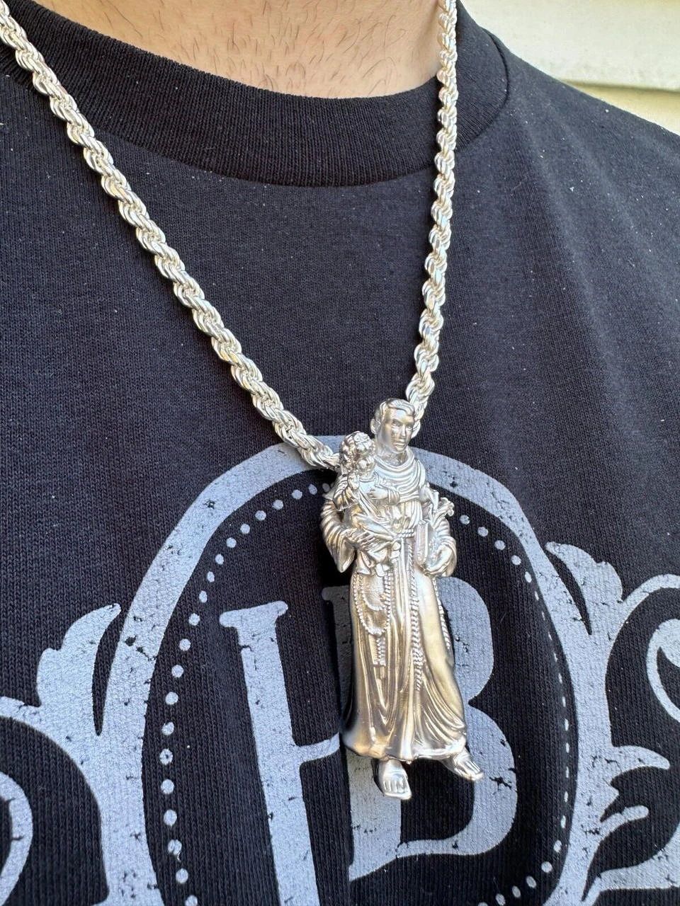 Heavy 3D St Joseph W Baby Jesus Real 925 Silver 14k Yellow Gold Pendant Necklace 10 Heavy 3D St Joseph W Baby Jesus Real 925 Silver 14k Yellow Gold Pendant Necklace - Image 8