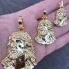 HEAVY Real Solid 925 Silver 14k Gold Vermeil Plain Jesus Piece Pendant Necklace