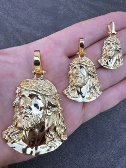 HEAVY Real Solid 925 Silver 14k Gold Vermeil Plain Jesus Piece Pendant Necklace