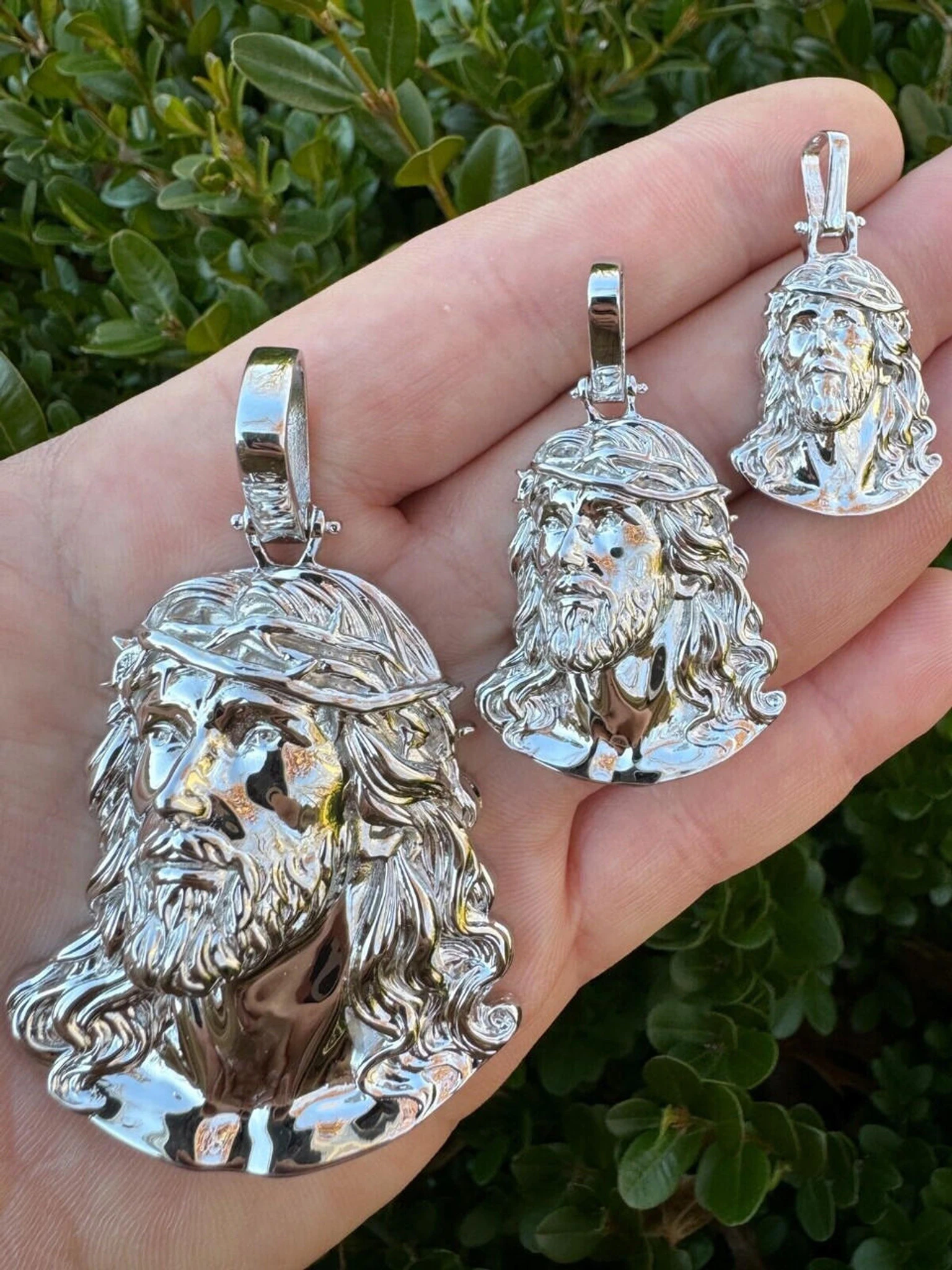 HEAVY Real Solid 925 Sterling Silver Plain Jesus Piece Pendant Necklace DETAILED 3 HEAVY Real Solid 925 Sterling Silver Plain Jesus Piece Pendant Necklace DETAILED