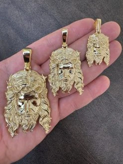 HEAVY SOLID Real 14k Gold Over 925 Sterling Silver Jesus Piece Pendant - 1-2.5" -Harlem Bling Shop harlembling heavy solid real 14k gold over 925 sterling silver jesus piece pendant 1 2.5 18070.1689204501