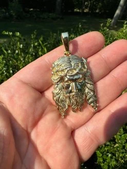HEAVY SOLID Real 14k Gold Over 925 Sterling Silver Jesus Piece Pendant - 1-2.5" -Harlem Bling Shop harlembling heavy solid real 14k gold over 925 sterling silver jesus piece pendant 1 2.5 40894.1689204475