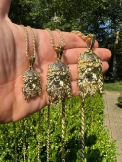 HEAVY SOLID Real 14k Gold Over 925 Sterling Silver Jesus Piece Pendant - 1-2.5" -Harlem Bling Shop harlembling heavy solid real 14k gold over 925 sterling silver jesus piece pendant 1 2.5 57579.1689204508