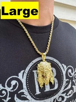 HEAVY SOLID Real 14k Gold Over 925 Sterling Silver Jesus Piece Pendant - 1-2.5" -Harlem Bling Shop harlembling heavy solid real 14k gold over 925 sterling silver jesus piece pendant 1 2.5 58650.1689204588