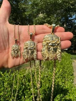 HEAVY SOLID Real 14k Gold Over 925 Sterling Silver Jesus Piece Pendant - 1-2.5" -Harlem Bling Shop harlembling heavy solid real 14k gold over 925 sterling silver jesus piece pendant 1 2.5 76096.1689204422