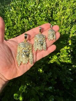 HEAVY SOLID Real 14k Gold Over 925 Sterling Silver Jesus Piece Pendant - 1-2.5" -Harlem Bling Shop harlembling heavy solid real 14k gold over 925 sterling silver jesus piece pendant 1 2.5 86524.1689204507