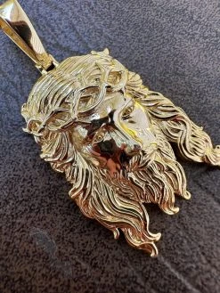 HEAVY SOLID Real 14k Gold Over 925 Sterling Silver Jesus Piece Pendant - 1-2.5" -Harlem Bling Shop harlembling heavy solid real 14k gold over 925 sterling silver jesus piece pendant 1 2.5 91300.1689204450