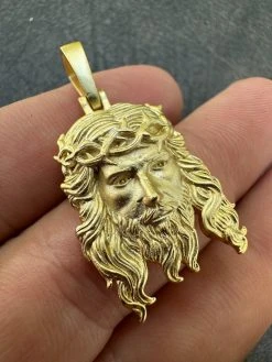 HEAVY SOLID Real 14k Gold Over 925 Sterling Silver Jesus Piece Pendant Necklace 26 HEAVY SOLID Real 14k Gold Over 925 Sterling Silver Jesus Piece Pendant Necklace -Harlem Bling Shop harlembling heavy solid real 14k gold over 925 sterling silver jesus piece pendant necklace 22879.1689117711