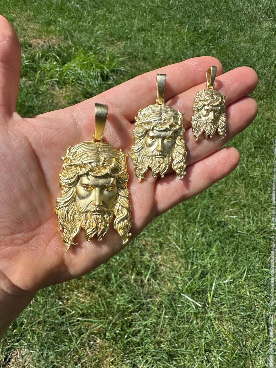 HEAVY SOLID Real 14k Gold Over 925 Sterling Silver Jesus Piece Pendant Necklace 4 HEAVY SOLID Real 14k Gold Over 925 Sterling Silver Jesus Piece Pendant Necklace - Image 2