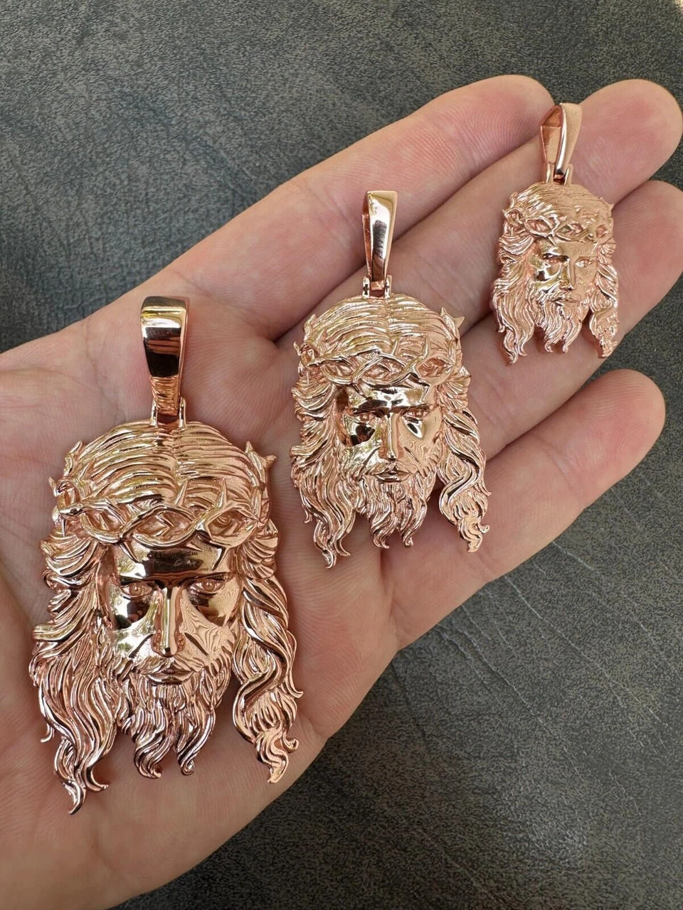 HEAVY SOLID Real 14k Rose Gold 925 Sterling Silver Jesus Piece Pendant - 1-2.5" 18 HEAVY SOLID Real 14k Rose Gold 925 Sterling Silver Jesus Piece Pendant - 1-2.5" - Image 16