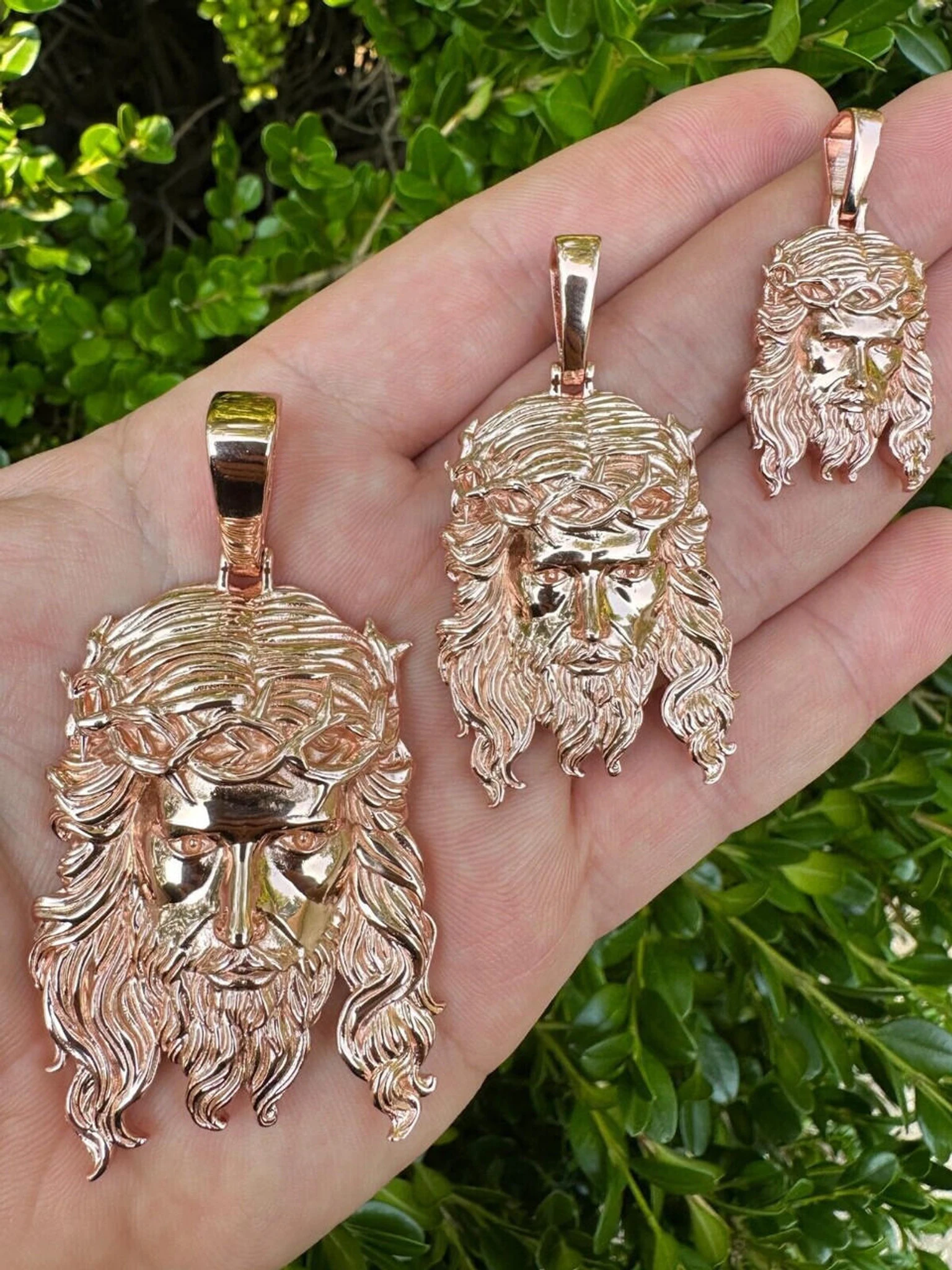 HEAVY SOLID Real 14k Rose Gold 925 Sterling Silver Jesus Piece Pendant - 1-2.5" 3 HEAVY SOLID Real 14k Rose Gold 925 Sterling Silver Jesus Piece Pendant - 1-2.5"