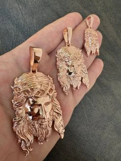 HEAVY SOLID Real 14k Rose Gold 925 Sterling Silver Jesus Piece Pendant - 1-2.5" 38 HEAVY SOLID Real 14k Rose Gold 925 Sterling Silver Jesus Piece Pendant - 1-2.5" -Harlem Bling Shop harlembling heavy solid real 14k rose gold 925 sterling silver jesus piece pendant 1 2.5 72485.1689204365
